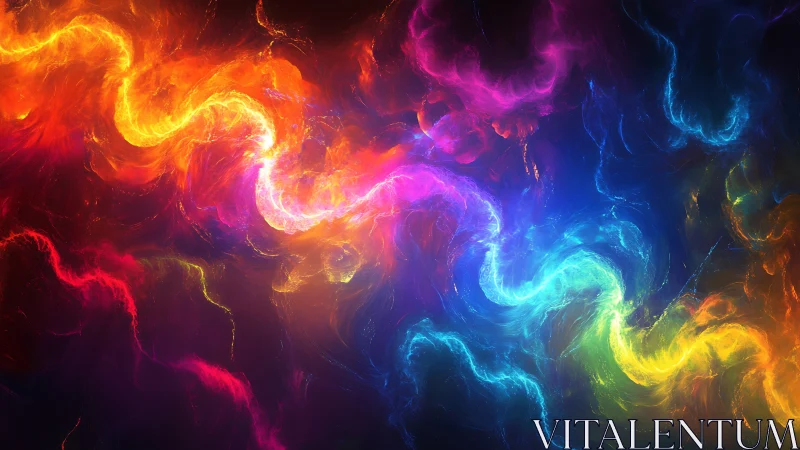 Chromatic plasma currents in swirling fractal nebula field.