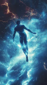 Plasma-etched astral figure ascending through ionized nebula.