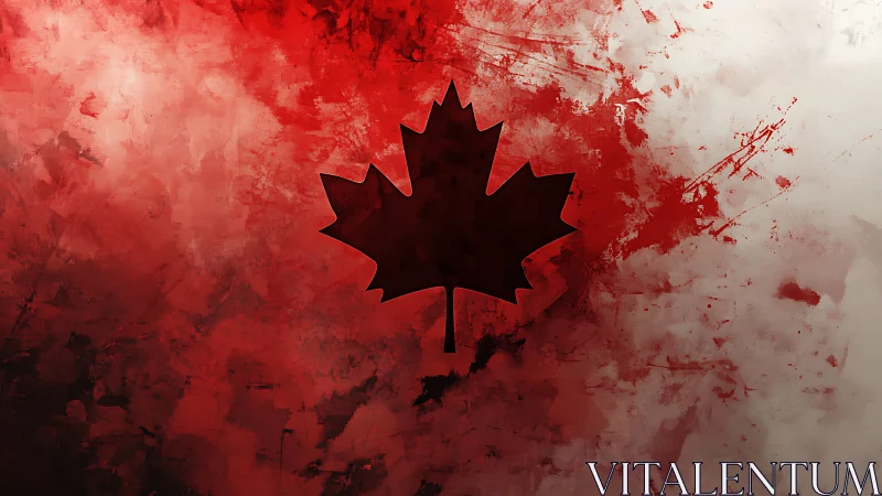 Bold maple leaf artwork bathed in expressive red tones.