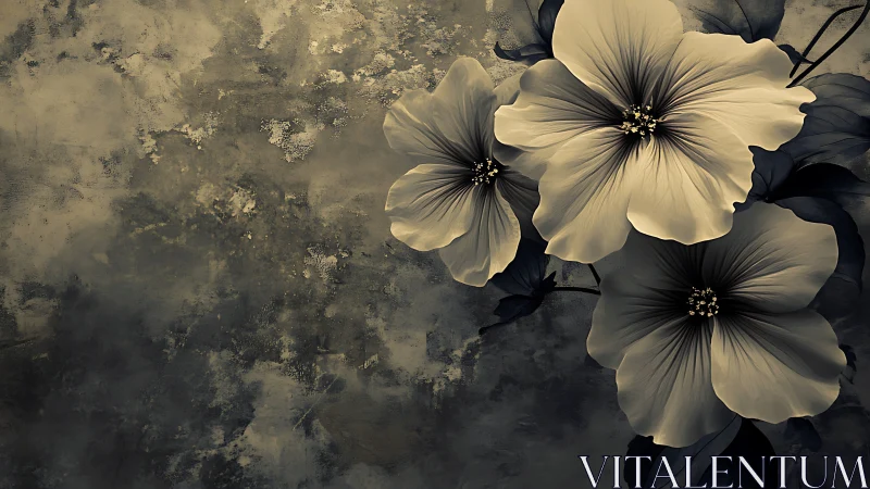 Ethereal Cosmos Blooms: Luminescent Petals Against Weathered Decay.