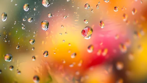 Raindrop lanterns drifting over blurred neon garden glow.