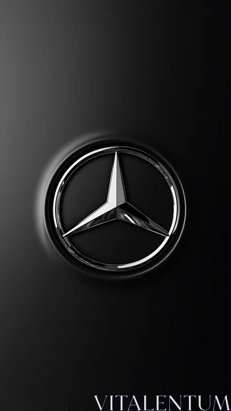 Chrome three-pointed star emblem on matte black surface.