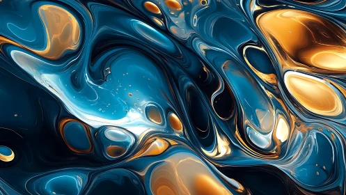 Shimmering teal and gold liquid swirls invite a calming gaze