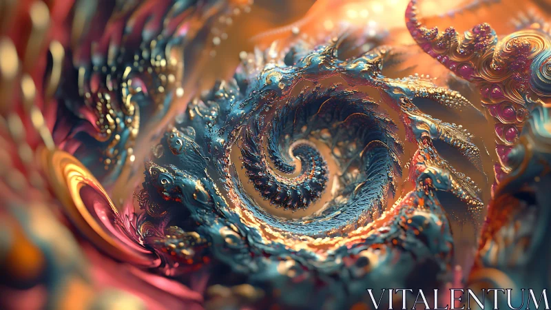 Spiraling bioluminescent fractal vortex in molten hues.