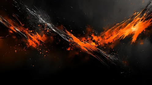 Diagonal orange and white streaks intersect on dark ground