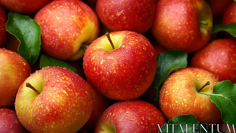 Juicy red apples glistening with fresh morning dew.