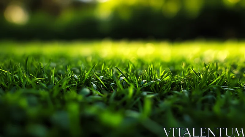 Sunlit blades of grass in a dreamy green afternoon glow.