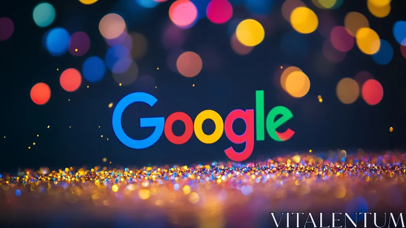 Photorealistic Google logotype with festive bokeh field.
