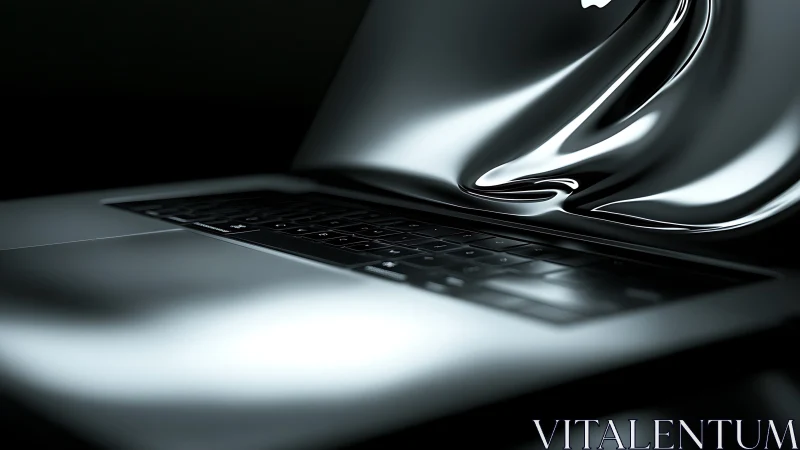 Sleek silver laptop warps into fluid, futuristic chrome