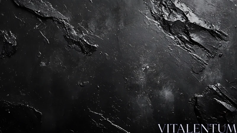 Obsidian rock texture under raking light reveals fractured strata