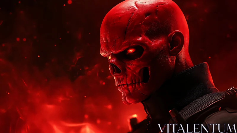 Red skeletal humanoid head rendered in stark side profile