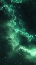 Emerald nebula storms curl through silent cosmic night skies.