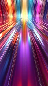 Chromatic metallic corridor with radiant vanishing light.