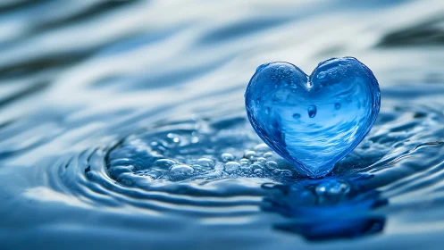 Heart-Shaped Water Drop Blooming in Blue.