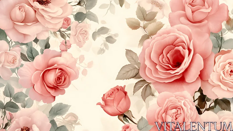 Romantic Floral Composition: Layered Pink Roses Against Cream Backdrop.