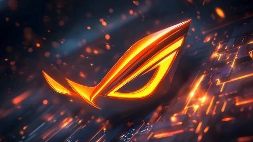 Futuristic Glowing ROG Logo in Digital Sci-Fi Art Style.