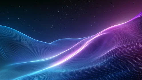 Neon gradient wave landscape with digital light grid.