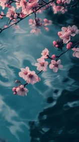 Cherry Blossoms Float Dreamily Above Turquoise Waters