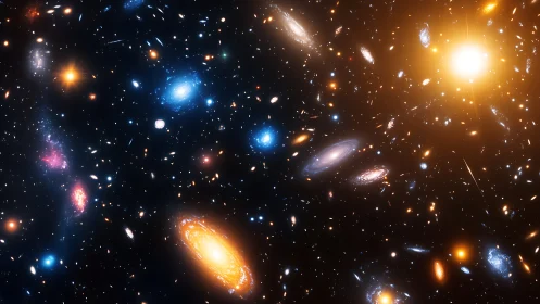 Densely populated deep space field with mixed galaxies.