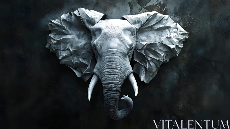 Majestic Elephant Head Sculpture in Abstract Monochrome Style.