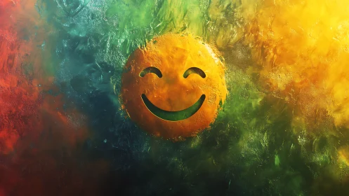 Chromatic emoticon interface within textured pigment field.