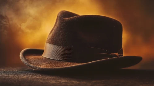 Soft brown fedora resting in warm, nostalgic light.