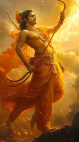 Mythic archer in incandescent atmospheric volumetric light.