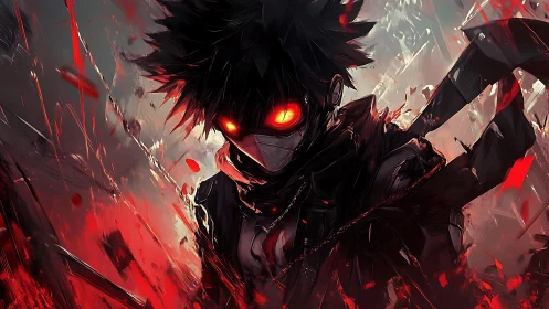 Ember‑eyed rogue carves chaos through a storm of scarlet shards