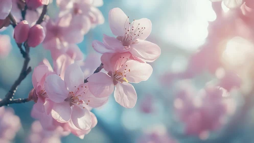 Cherry Blossoms Bathed in Sunlight.