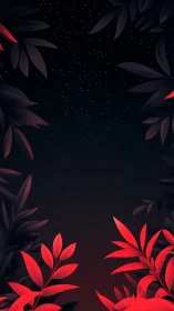 Scarlet foliage framing a star-speckled midnight sky.