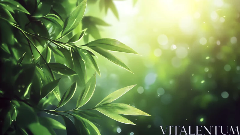 Sunlit foliage close-up with soft bokeh and diffused backlighting