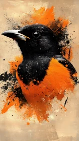 Geometric bird portrait rendered in explosive abstract watercolor.