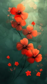 Scarlet Blooms Dancing Through Verdant Twilight