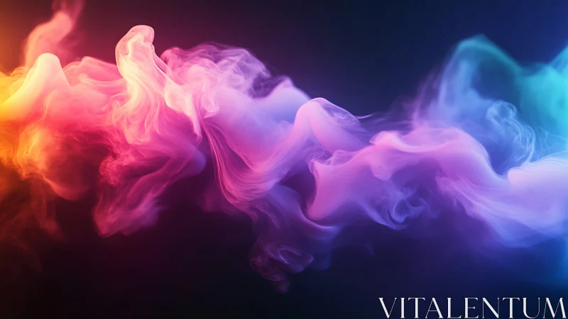 Colored vapor-like forms move horizontally over dark field