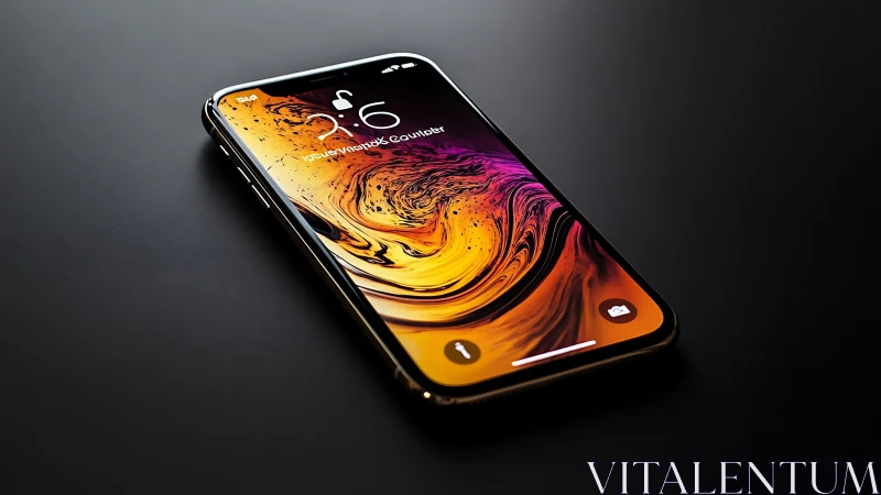 Smartphone displaying fluid gradient wallpaper with time indicator.
