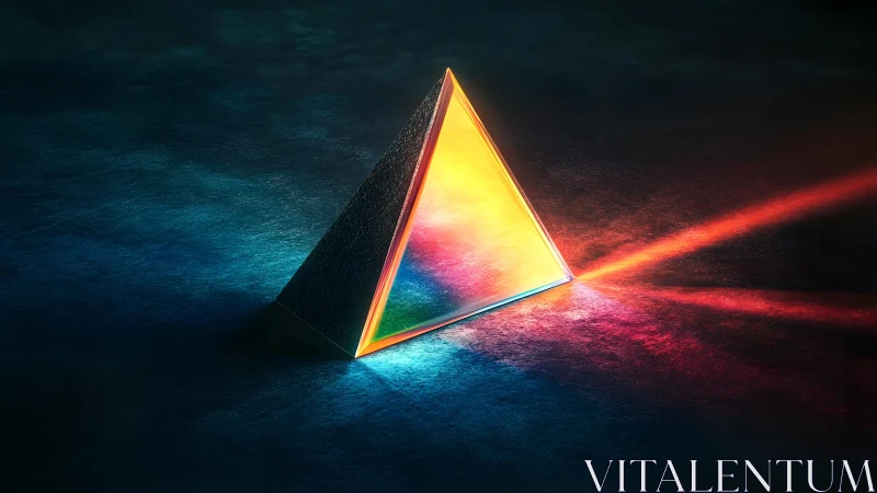 Glass prism dispersing light in a dark, vibrant digital art scene.
