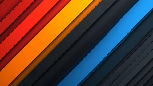 Bold Diagonal Stripes in Red, Yellow, Blue and Black Abstract Art.
