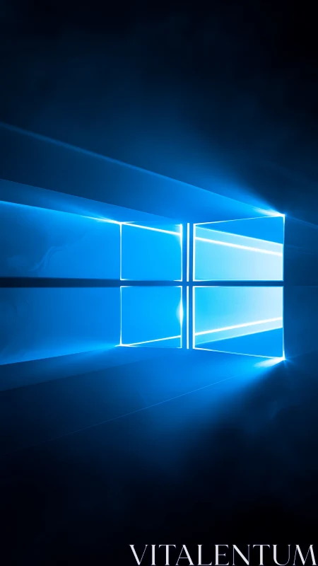 Luminous blue window portal slicing through digital night.