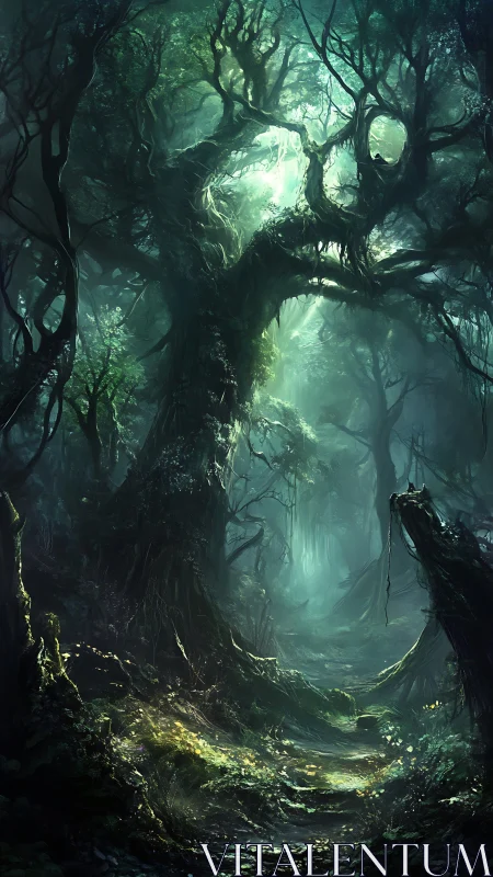 Ancient Forest Cathedral with Ethereal Light.