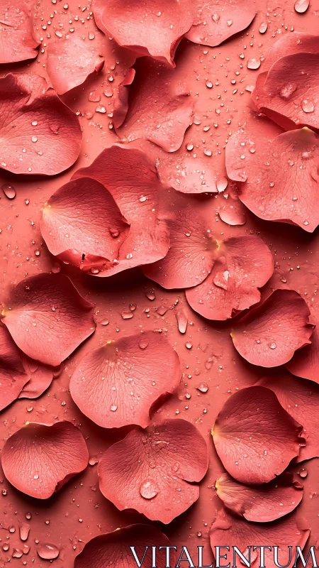 Crimson Petals Glistening with Dewdrops.