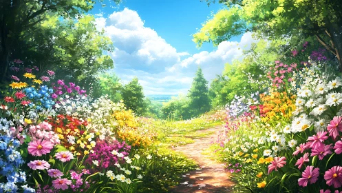 Sunlit wildflower lane humming with bright summer whispers.