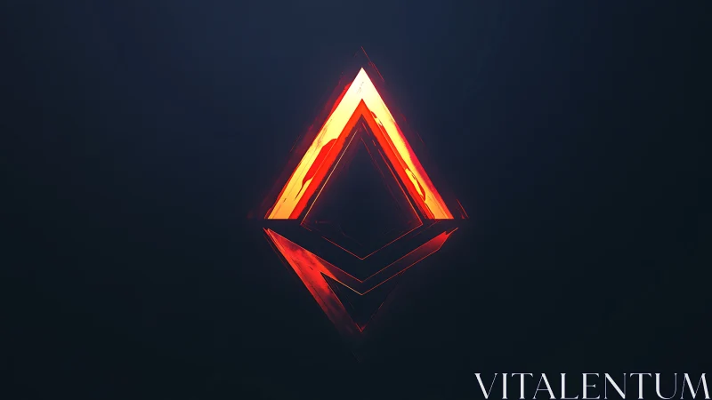 Glowing geometric rhombus emits molten light in dark void