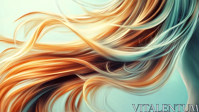 Curved multicolored hair strands extend across a pale field