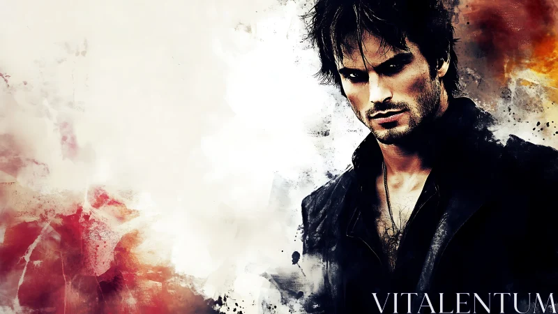 Storm-eyed wanderer smolders through splashes of painted dusk