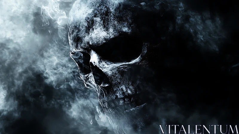 Ghostly skull emerges from swirling monochrome smoke veil