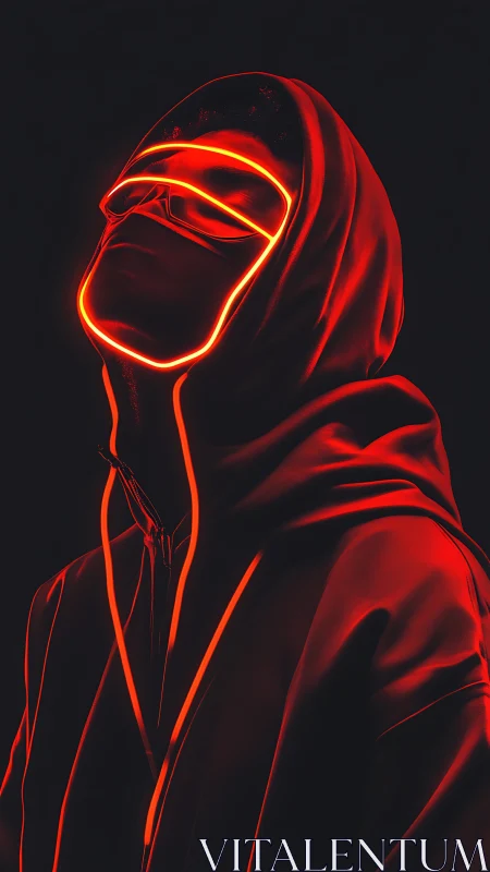 Neon-hooded wanderer leans into the glow of electric midnight