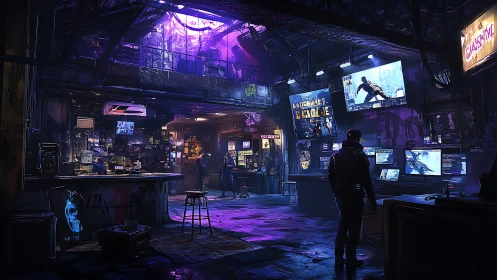 Neon-lit hacker arcade where late-night screens never sleep.