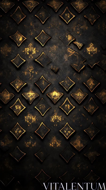 Dark metal diamonds with distressed glowing gold texture.