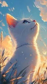 Whisker-Crowned Dreamer Gazes Through Sunset Clouds.
