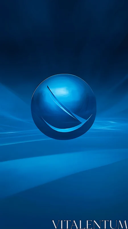 Glowing blue glass sphere with abstract wave reflections.